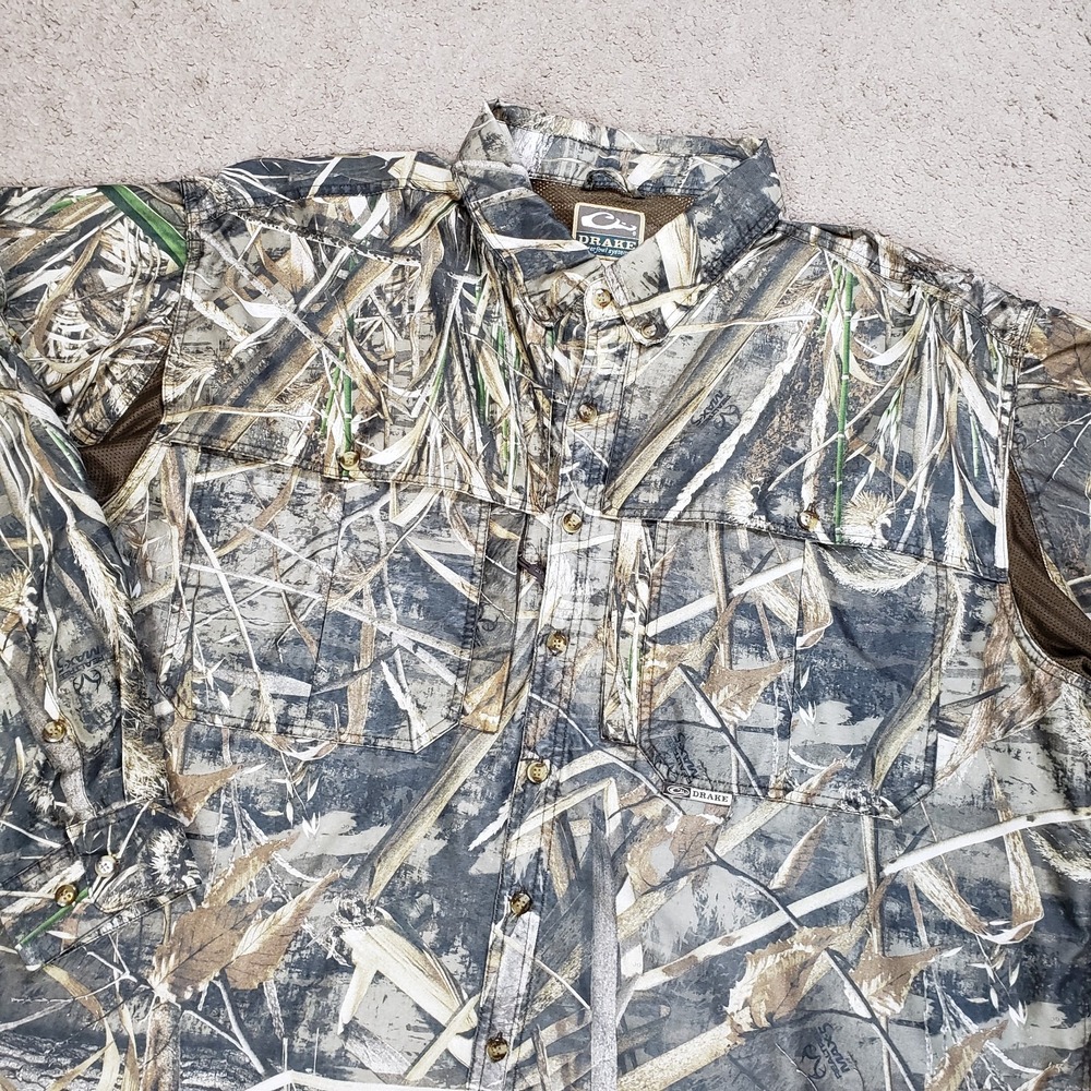 Drake Waterfowl REALTREE Max-5 Camo Shirt Men's 2XL Hunting Vented Button Down